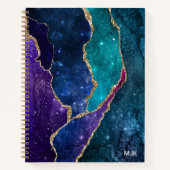 Blue Paars Aqua Gold Veins Agate Monogram Notitieboek (Voorkant)