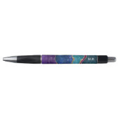 Blue Paars Aqua Gold Veins Agate Monogram Pen (Voorkant)
