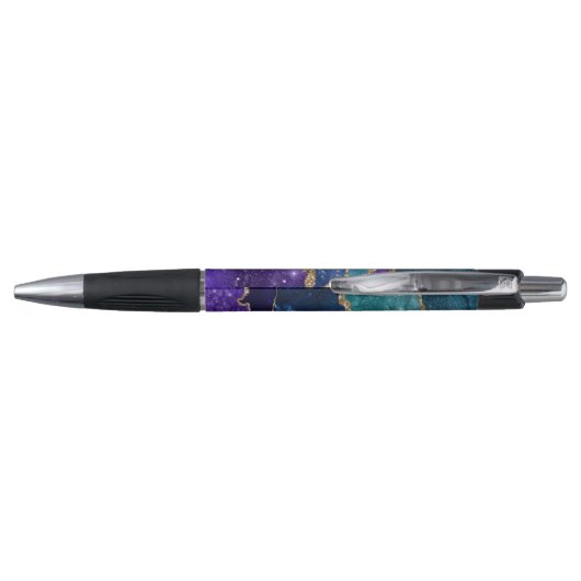 Blue Paars Aqua Gold Veins Agate Monogram Pen (Achterkant)