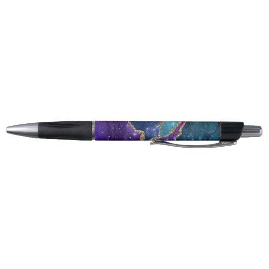 Blue Paars Aqua Gold Veins Agate Monogram Pen (Bodem)
