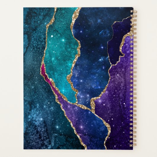 Blue Paars Aqua Gold Veins Agate Monogram Planner (Achterkant)