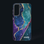 Blue Paars Aqua Gold Veins Agate Monogram Samsung Galaxy Hoesje<br><div class="desc">Bescherm uw telefoon in stijl met dit stijlvolle design dat uw monogram en kleurrijke tinten van blauw,  paars en aqua agate bevat met metalen gouden foliën en dunne sterren.</div>
