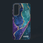 Blue Paars Aqua Gold Veins Agate Monogram Samsung Galaxy Hoesje<br><div class="desc">Bescherm uw telefoon in stijl met dit stijlvolle design dat uw monogram en kleurrijke tinten van blauw,  paars en aqua agate bevat met metalen gouden foliën en dunne sterren.</div>