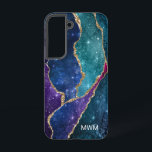 Blue Paars Aqua Gold Veins Agate Monogram Samsung Galaxy Hoesje<br><div class="desc">Bescherm uw telefoon in stijl met dit stijlvolle design dat uw monogram en kleurrijke tinten van blauw,  paars en aqua agate bevat met metalen gouden foliën en dunne sterren.</div>