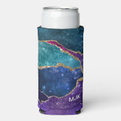 Blue Paars Aqua Gold Veins Agate Monogram Seltzer Blikjeskoeler (Seltzer Voorkant)