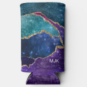 Blue Paars Aqua Gold Veins Agate Monogram Seltzer Blikjeskoeler (Voorkant)