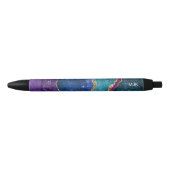 Blue Paars Aqua Gold Veins Agate Monogram Zwarte Inkt Pen (Voorkant)