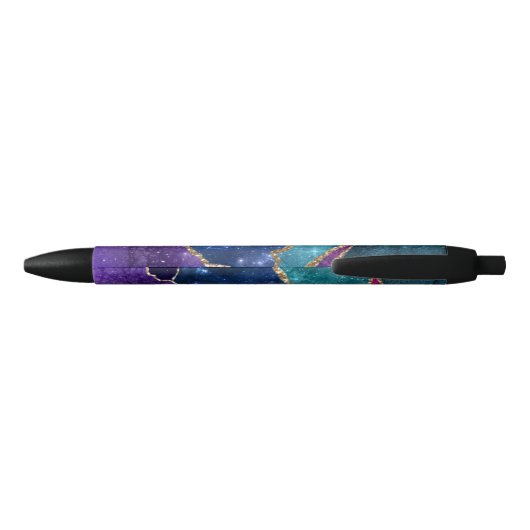 Blue Paars Aqua Gold Veins Agate Monogram Zwarte Inkt Pen (Achterkant)