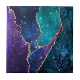 Blue Paars Aqua Gold Veins Agate Tegeltje