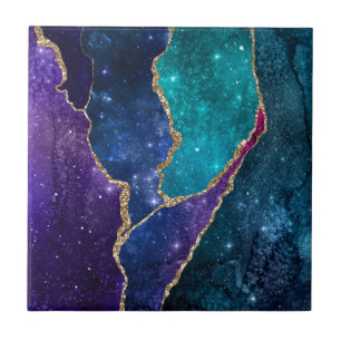 Blue Paars Aqua Gold Veins Agate Tegeltje