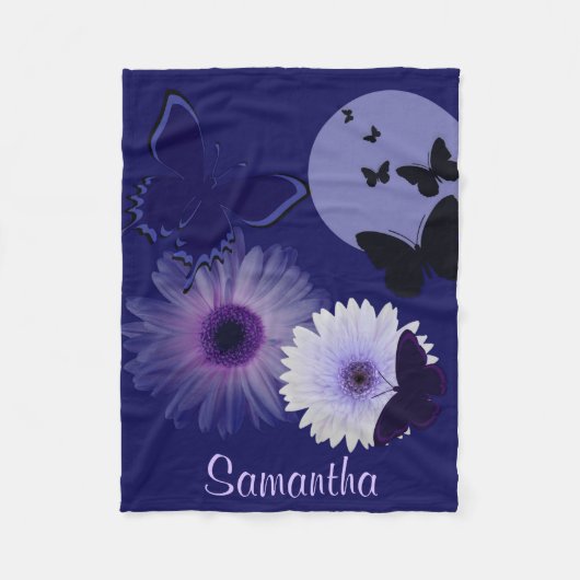 Blue Paars Butterfly en Daisy Personalized Fleece Deken (Voorkant)