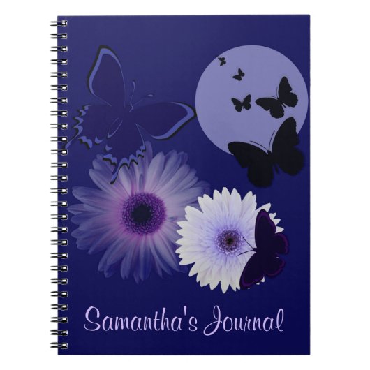Blue Paars Butterfly en Daisy Personalized Notitieboek (Voorkant)
