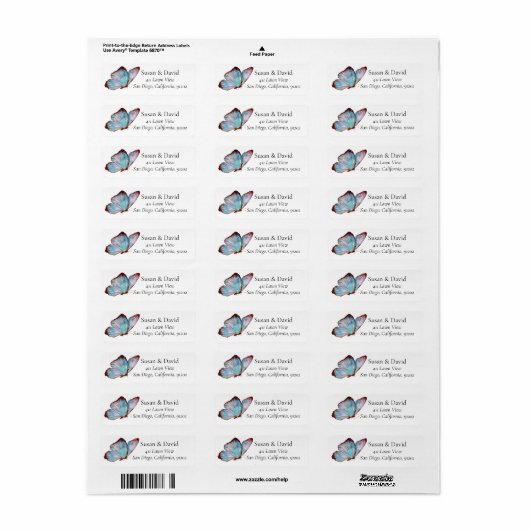 Blue Paars Butterfly Insect Address Label (Full Sheet)