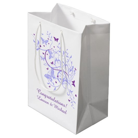 Blue Paars Butterfly Wedding Medium Cadeauzakje (Achterkant Gekanteld)