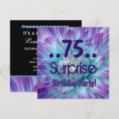 Blue Paars Dahlia 75th Surprise Birthday Party Kaart (Voorkant / Achterkant)
