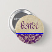  Blue Paars Damask Maid of Honor Button (Voorkant /achterkant)