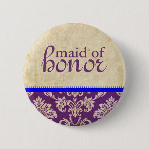 Blue Paars Damask Maid of Honor Button