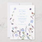 Blue Paars Floral Botanical Script Photo Weddensch Kaart (Voorkant)