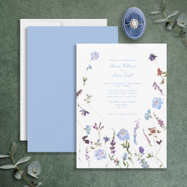 Blue Paars Floral Botanical Script Photo Weddensch Kaart