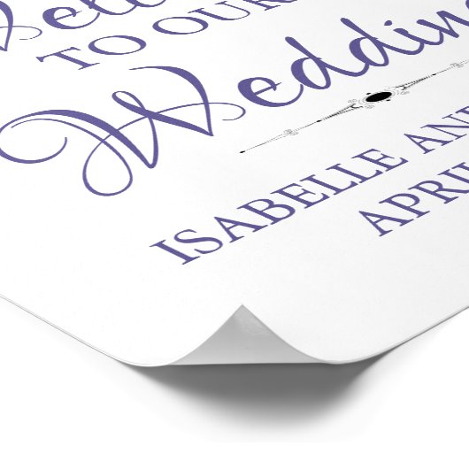 Blue Paars Floral Waterverf Welcome Wedding Sign Poster (Hoek)