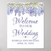 Blue Paars Floral Waterverf Welcome Wedding Sign Poster (Voorkant)