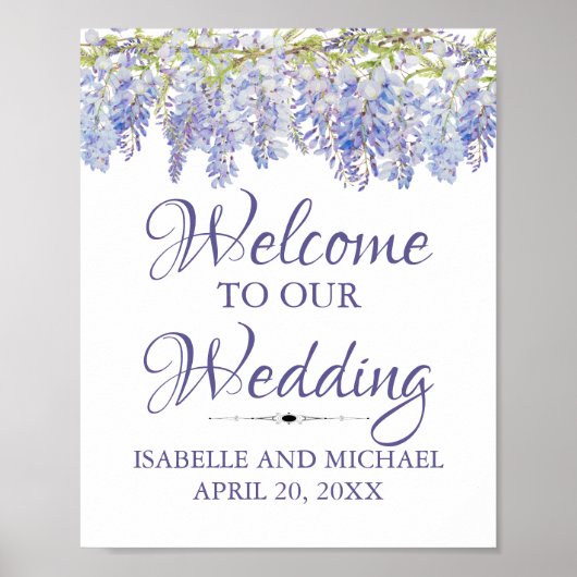 Blue Paars Floral Waterverf Welcome Wedding Sign Poster (Voorkant)