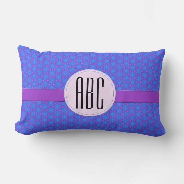 Blue Paars Geometric Personalised Monogram Kussen (Voorkant)