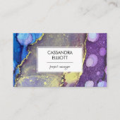 Blue Paars Gold Abstract Alcohol Ink Liquid Art Visitekaartje (Voorkant)