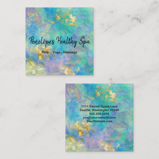 Blue Paars Gold Abstract Square Visitekaartje (Voorkant / Achterkant)