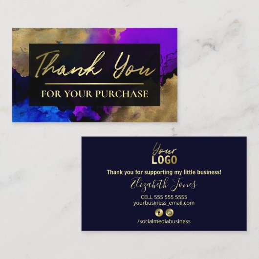 Blue Paars Gold Ink Hartelijk dank voor uw aankoop Visitekaartje (Voorkant / Achterkant)