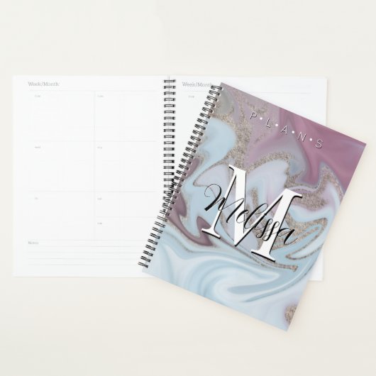Blue Paars Gold Modern Monogram Abstract Planner (Display)
