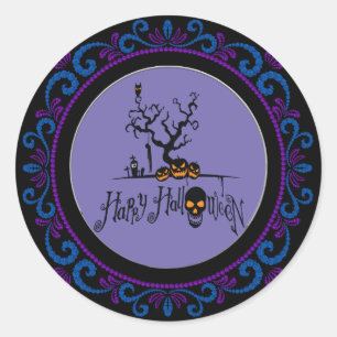 Blue Paars Happy Halloween Grave Yard Ronde Sticker