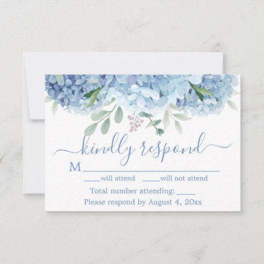 Blue Paars Hydrangeas Floral Wedding RSVP Card Bedankkaart (Voorkant)