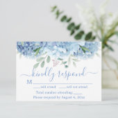 Blue Paars Hydrangeas Floral Wedding RSVP Card Bedankkaart (Staand voorkant)