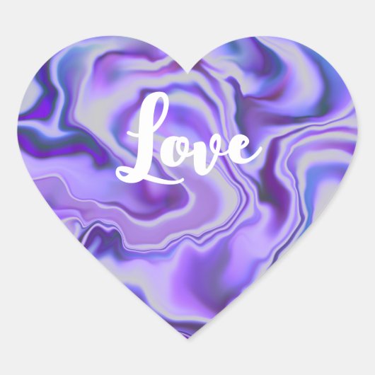 Blue & Paars Marble Digital Abstract Hart Sticker (Voorkant)