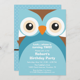 Blue Paars Owl Birthday Party Invitation Kaart