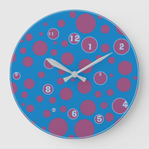 Blue Paars Polka Dots Funky Ball Numbers Quirky Grote Klok