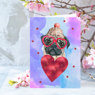 Blue Paars Pug Valentijnsdag Gift Dog Kaart
