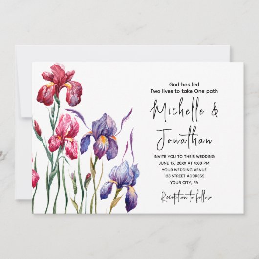 Blue Paars roze Iris Garden Christelijk Weddenscha Kaart (Voorkant)