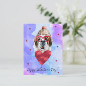 Blue Paars Saint Bernard Valentijnsdag Gift Dog Feestdagenkaart (Staand voorkant)