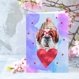 Blue Paars Saint Bernard Valentijnsdag Gift Dog Kaart