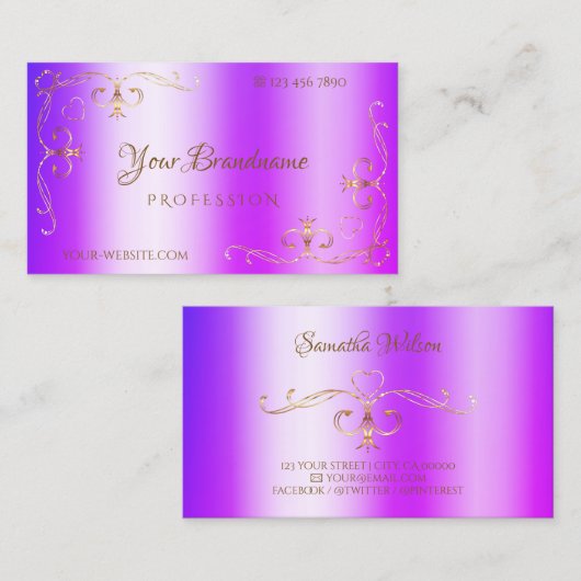 Blue Paars Shimmery Gold  Corner Ornamental Visitekaartje (Voorkant / Achterkant)