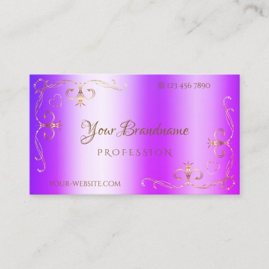 Blue Paars Shimmery Gold  Corner Ornamental Visitekaartje (Voorkant)