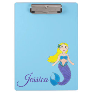 Blue Paars Swimming Ocean Mermaid Personalized Klembord