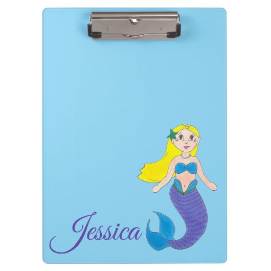 Blue Paars Swimming Ocean Mermaid Personalized Klembord (Voorkant)