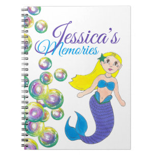 Blue Paars Swimming Ocean Mermaid Personalized Notitieboek