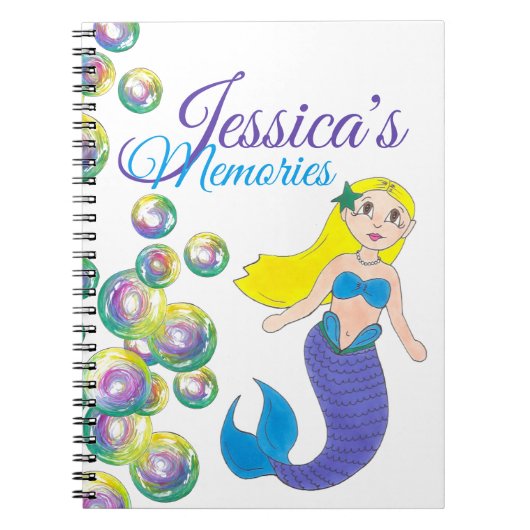 Blue Paars Swimming Ocean Mermaid Personalized Notitieboek (Voorkant)