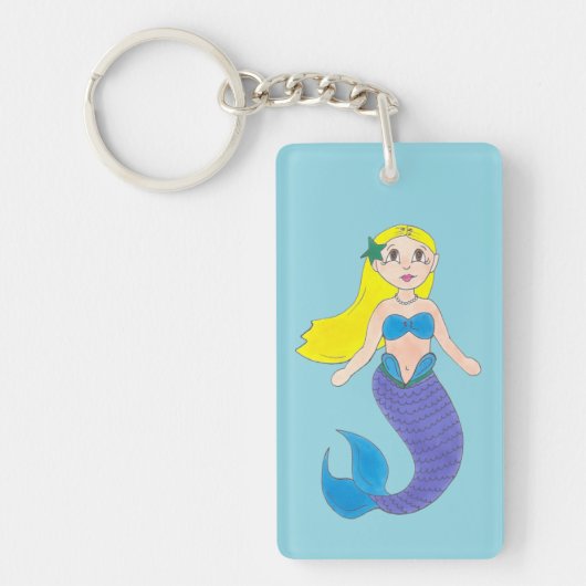 Blue Paars Swimming Ocean Mermaid Personalized Sleutelhanger (Voorkant)