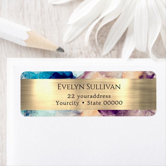 Blue paars waterverf Gold Return Address Label (Insitu)