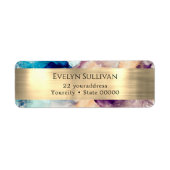 Blue paars waterverf Gold Return Address Label (Voorkant)